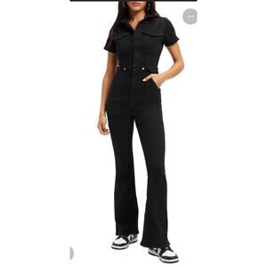 Good American Women's Medium Black Short Sleeve Utility Jumpsuit
